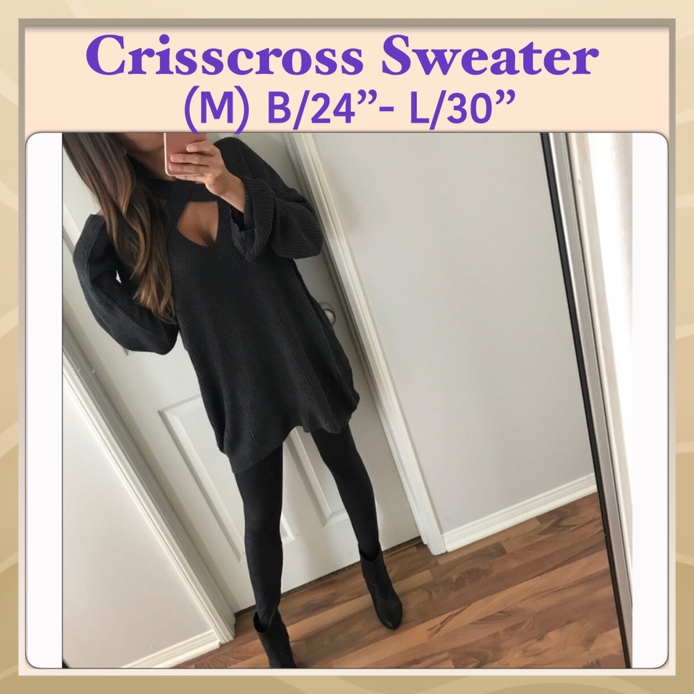 🆕SOFT CrissCross Sweater, Charcoal color, Med. - Picture 2 of 3